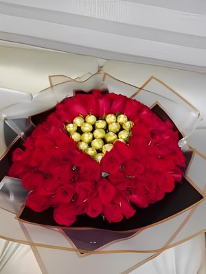 Bouquet x 100 rosas y 20 ferrerro en papel coreano R142